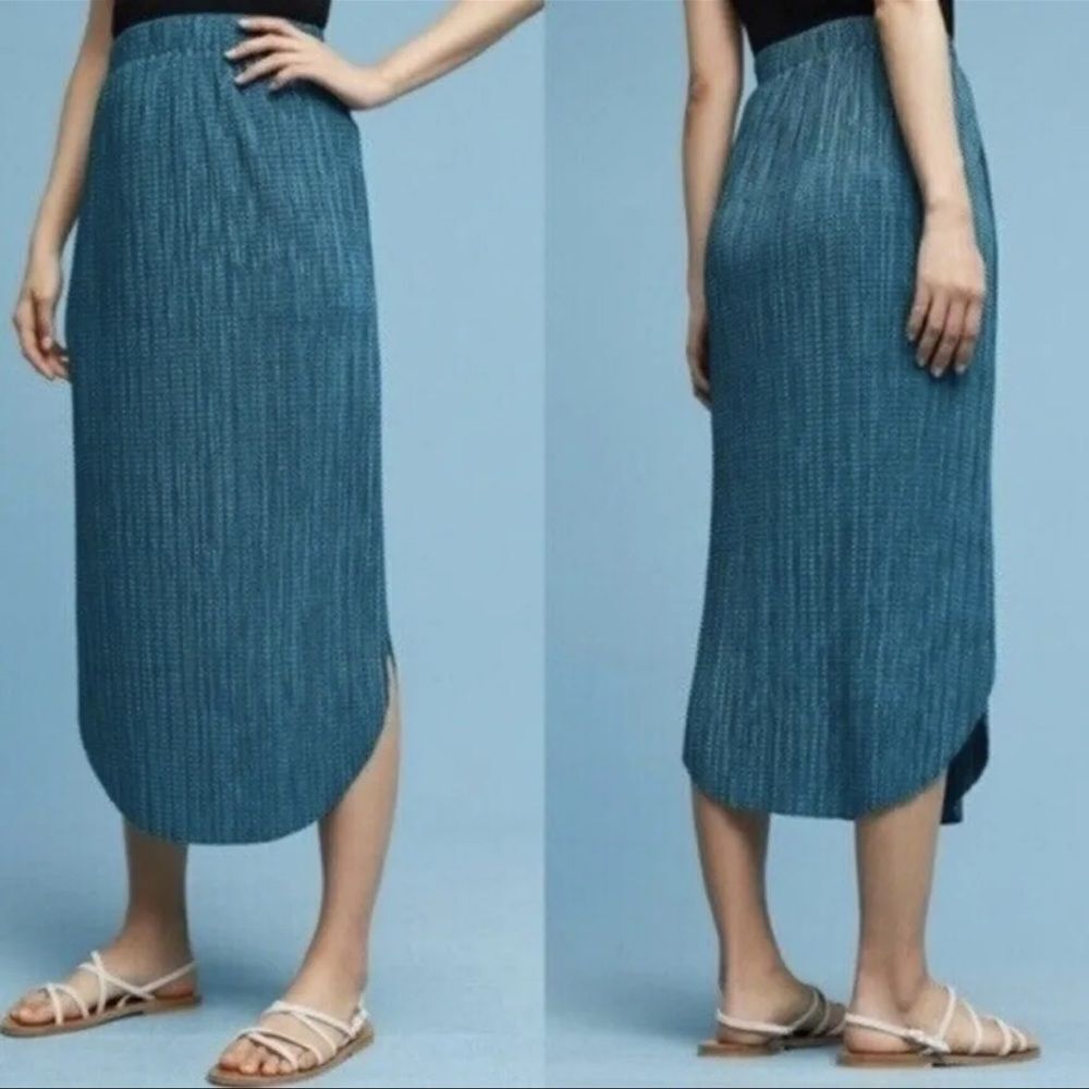 Sabina Musayev‎ Crinkle Odelle Textured Midi Skirt Teal XS NWOT